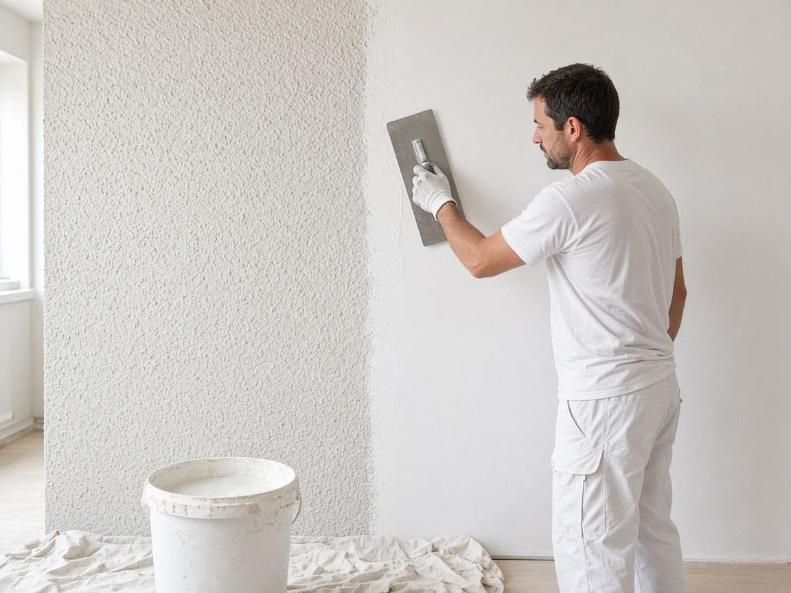 Wall being skim coated before painting
