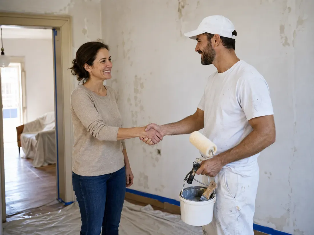 Painter and client shaking hands after the quote is approved