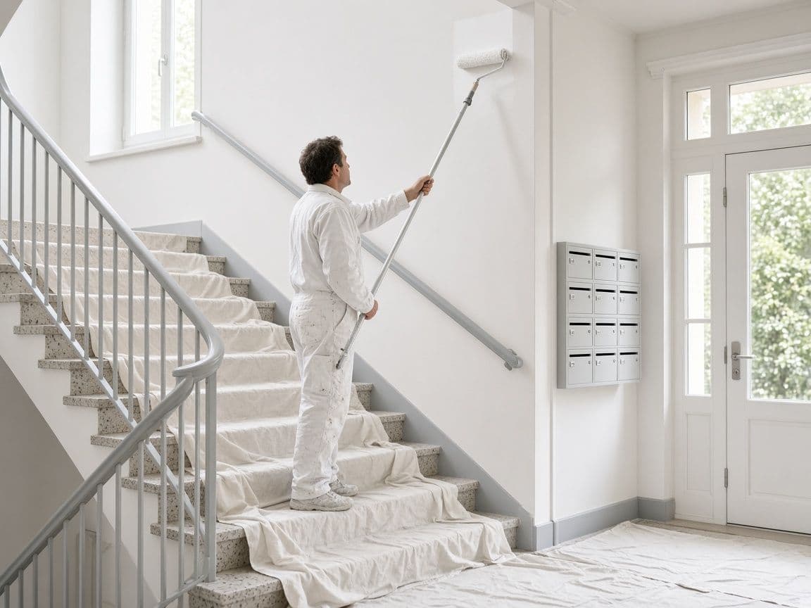 Building stairwell with freshly painted walls